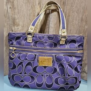 Coach Signature  PURPLE/GOLD Handle Shoulder Bag Satchel Tote